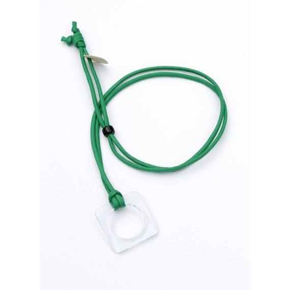 Cristal Square Acetate pendant with Green Coton cord