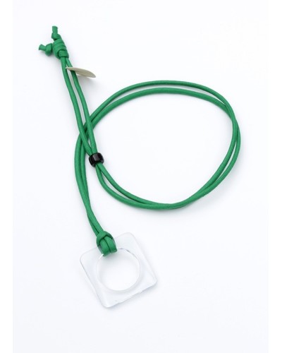 Cristal Square Acetate pendant with Green Coton cord