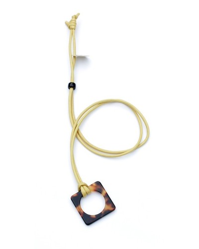Pendentif acétate plat carré Tokyo avec cordon en coton Jaune