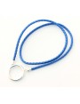 Large plated silver ring pendant with Blue braided cotton