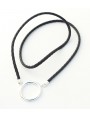 Large plated silver ring pendant with Black braided cotton