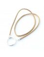 Large plated silver ring pendant with Beige braided cotton