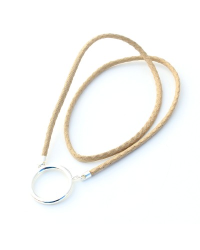 Large plated silver ring pendant with Beige braided cotton
