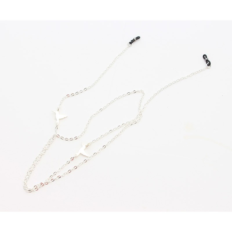 Silvery metal chain with small humming-birds