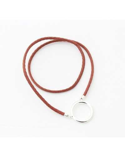 Large plated silver ring pendant with Rust braided cotton