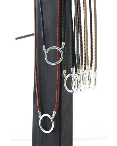 Large plated silver ring pendant with braided cotton