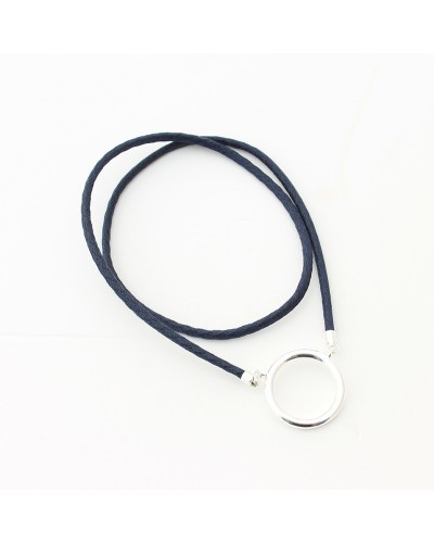 Large plated silver ring pendant with Navy Blue braided cotton