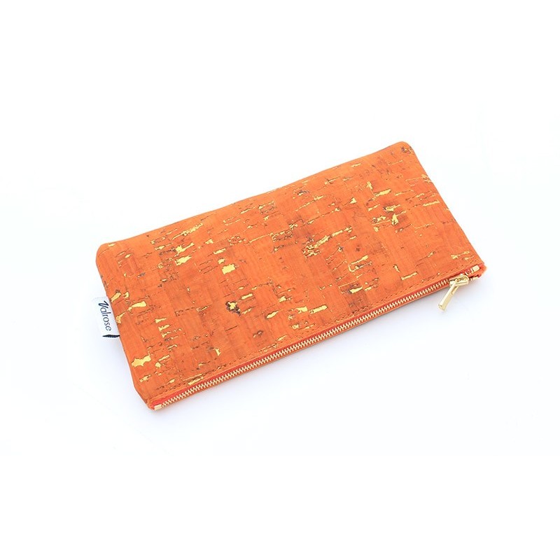 Pochette zippée en liège doré orange