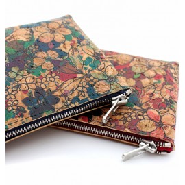 FLOWERS PATERNS CORK LEATHER ZIPPER CASE