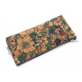 FLOWERS PATERNS CORK LEATHER ZIPPER CASE