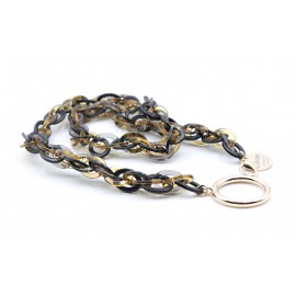 Pendant made of Black and yellow twisted acetate with Gold-plated ring