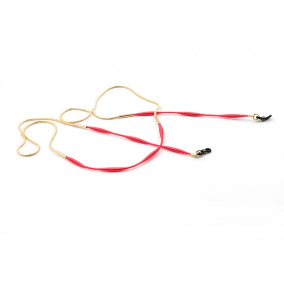 Chaine serpent métal et passementerie rouge