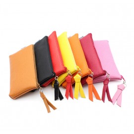 Pochettes zippées en cuir avec mousqueton