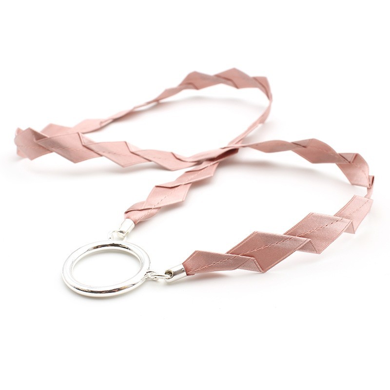 Pink Satin pendant with plated silvery ring