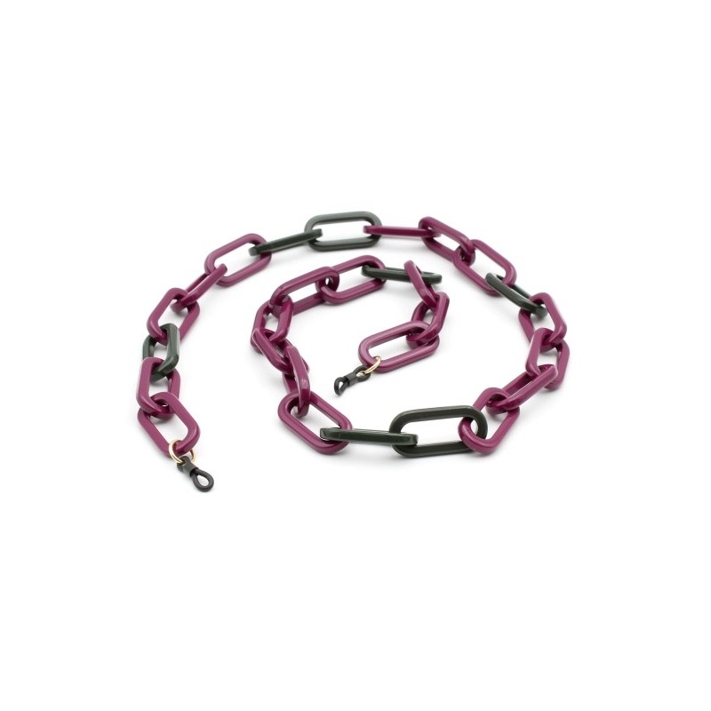Chaîne acétate Bordeaux et Vert avec maillons rectangulaires arrondis et épais