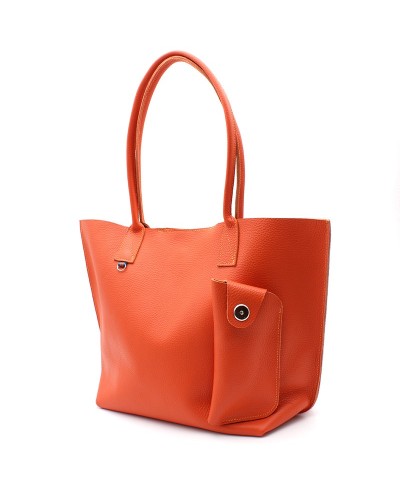 Love Birds - Large tote bags in leather with a front case Orange