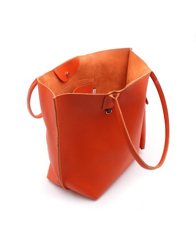 Love Birds - Large tote bags in leather with a front case Orange