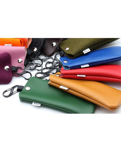 Leather glasses cases with carabiner and press-stud