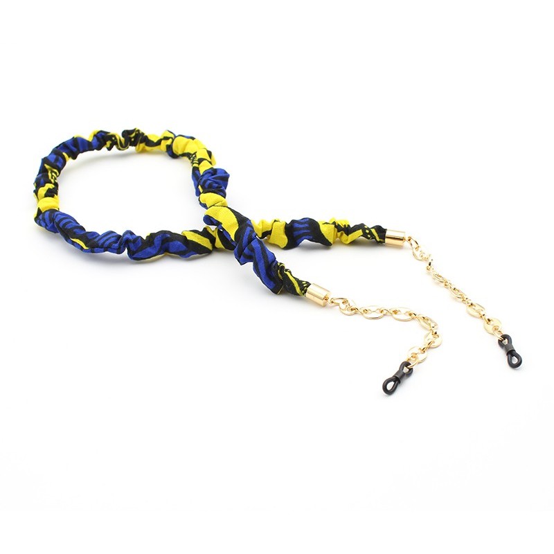 Chaine métal avec tissu Wax Bleu