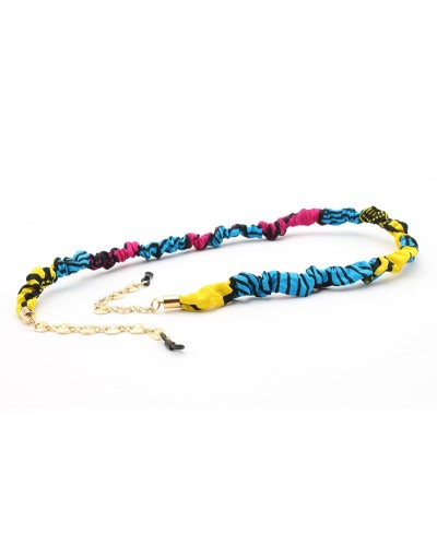 Metal chain with Wax fabric Light blue