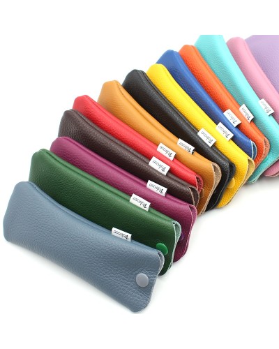 Mocha Leather glasses case with press-stud