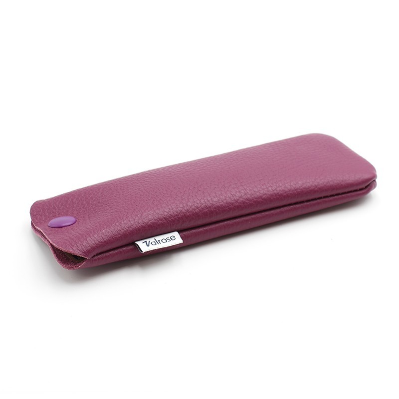 Plum Leather glasses case with press-stud
