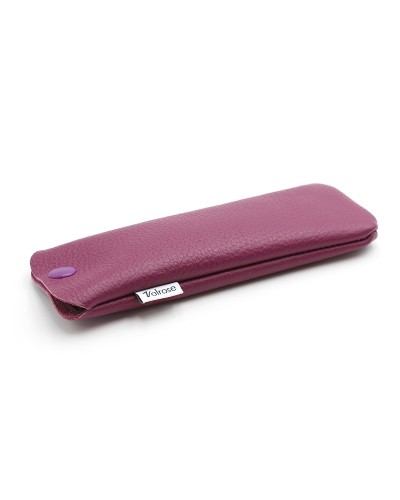 Plum Leather glasses case with press-stud