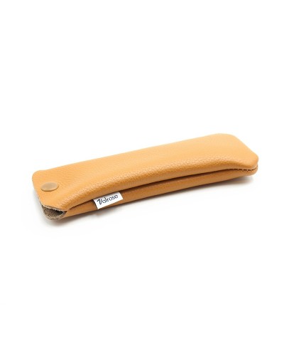 Camel Leather glasses case with press-stud
