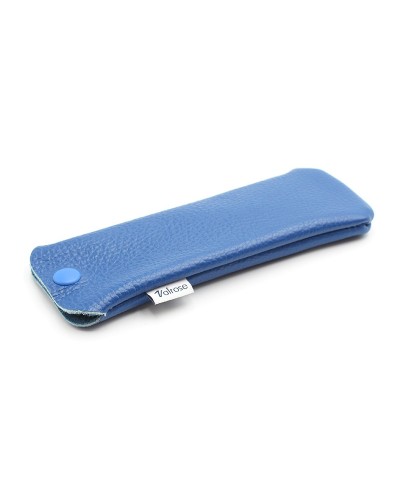 Blue Leather glasses case with press-stud