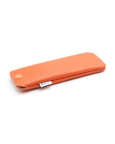 Orange Leather glasses case with press-stud