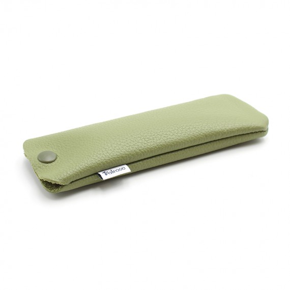 Olive Leather glasses case with press-stud