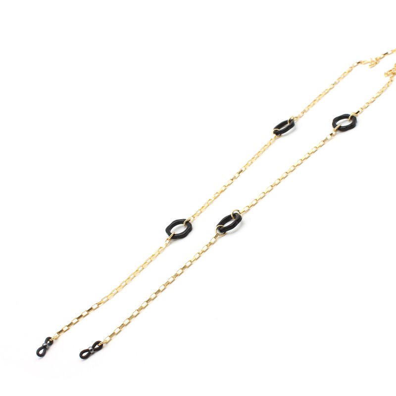 Metal chain with acetate flowers black