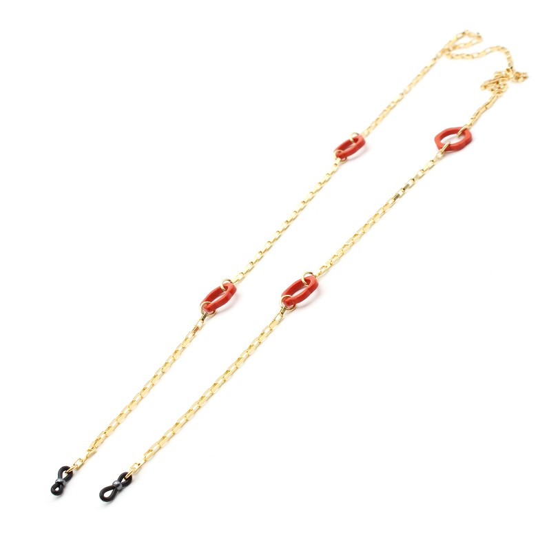 Metal chain with acetate flowers red