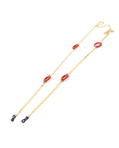 Metal chain with acetate flowers red