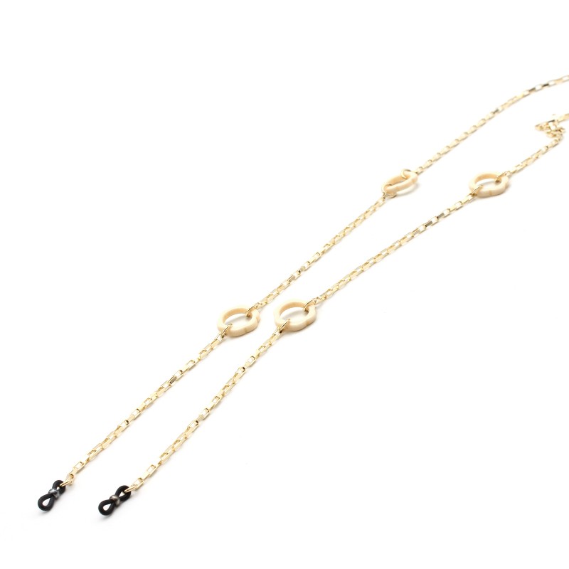 Metal chain with acetate flowers white