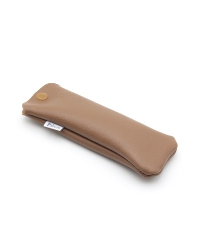 Mocha Leather glasses case with press-stud