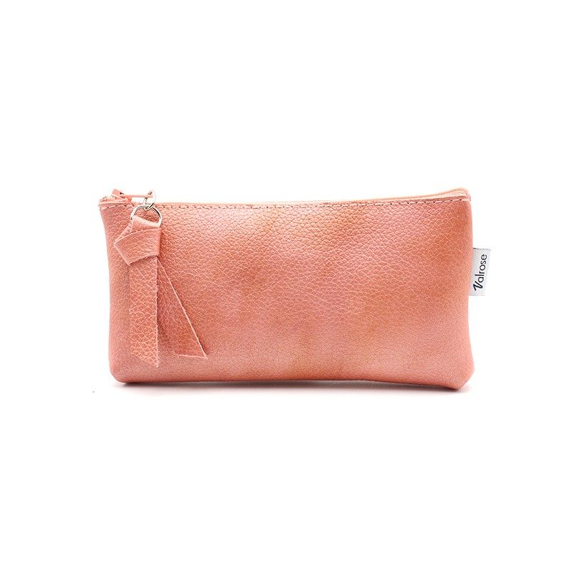 Pochette zippée en cuir Rose motif corail avec mousqueton