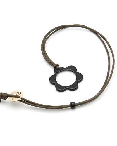 Pendentif Loupe en Acétate Noir sur cordon en coton