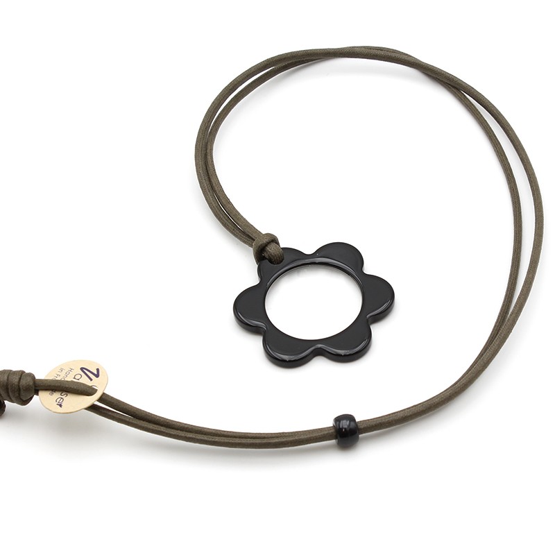Pendentif Loupe en Acétate Noir sur cordon en coton