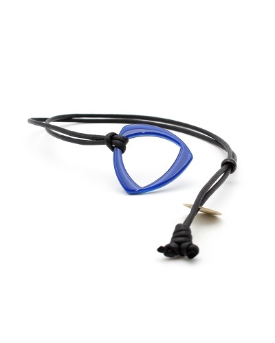 Pendant made of Blue triangular acetate ring and cotton cord