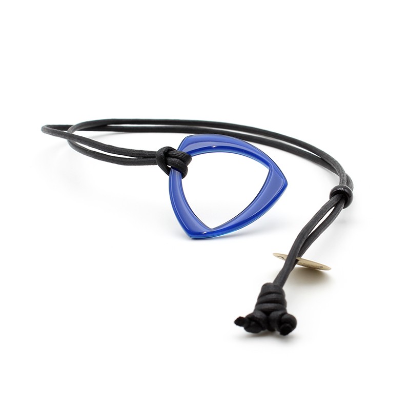 Pendant made of Blue triangular acetate ring and cotton cord