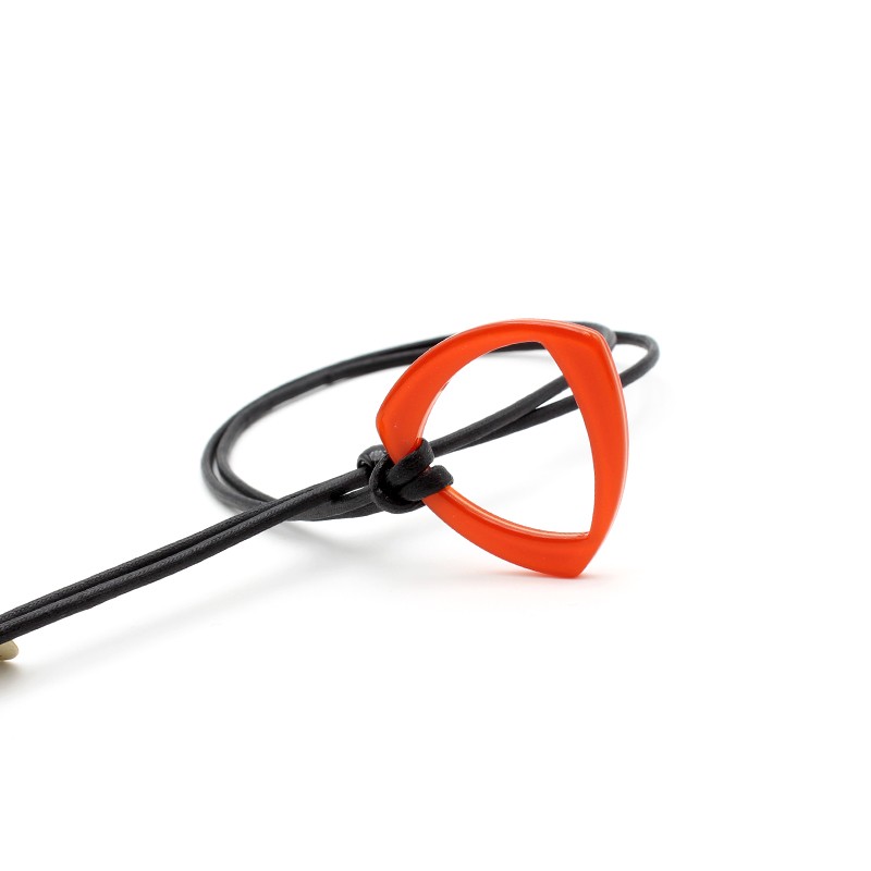 Pendant made of Orange triangular acetate ring and cotton cord