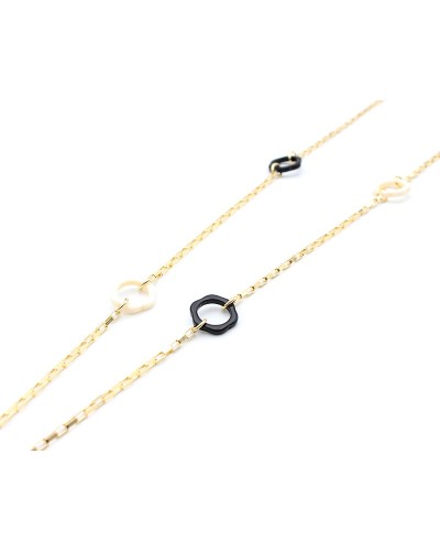 Metal chain with acetate flowers black and white