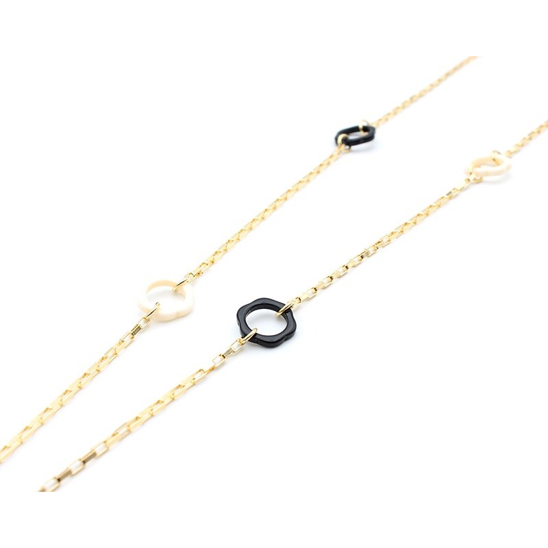 Metal chain with acetate flowers black and white