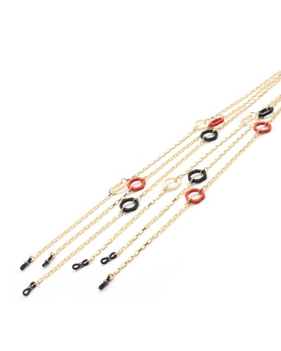 Metal chain with acetate flowers red